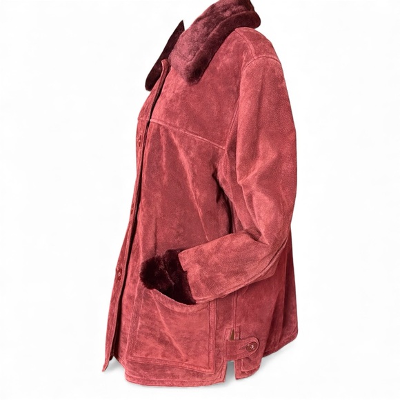 Dennis Basso | Y2K Vintage Red Leather Jacket with Faux Fur Trim - Picture 5 of 12